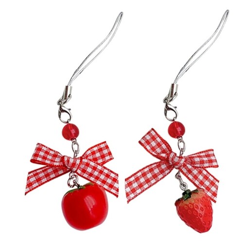 Cute Bowknot Phone Charm Handmade Strawberry Phone Pendant Tomato Phone Jewelry - Zdjęcie 2 z 10