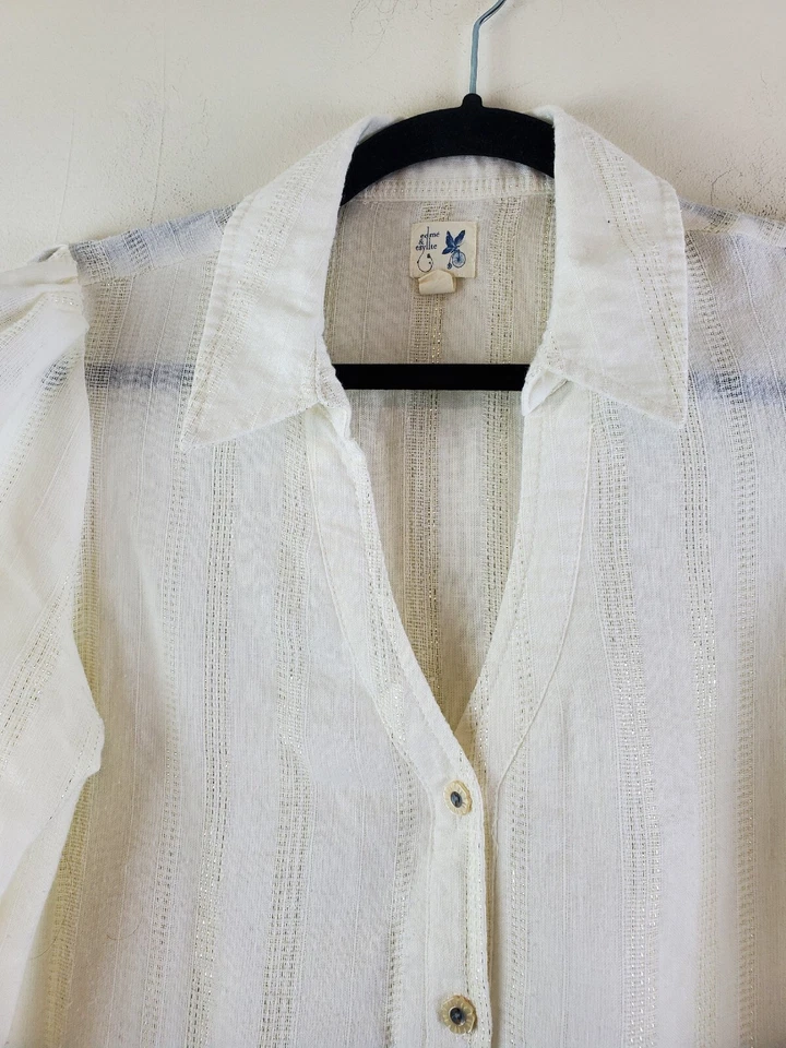Топ женский Edme & Esyllte 6 белая льняная смесь /4 рукава туника на пуговицах маленький - Изображение 2 из 4