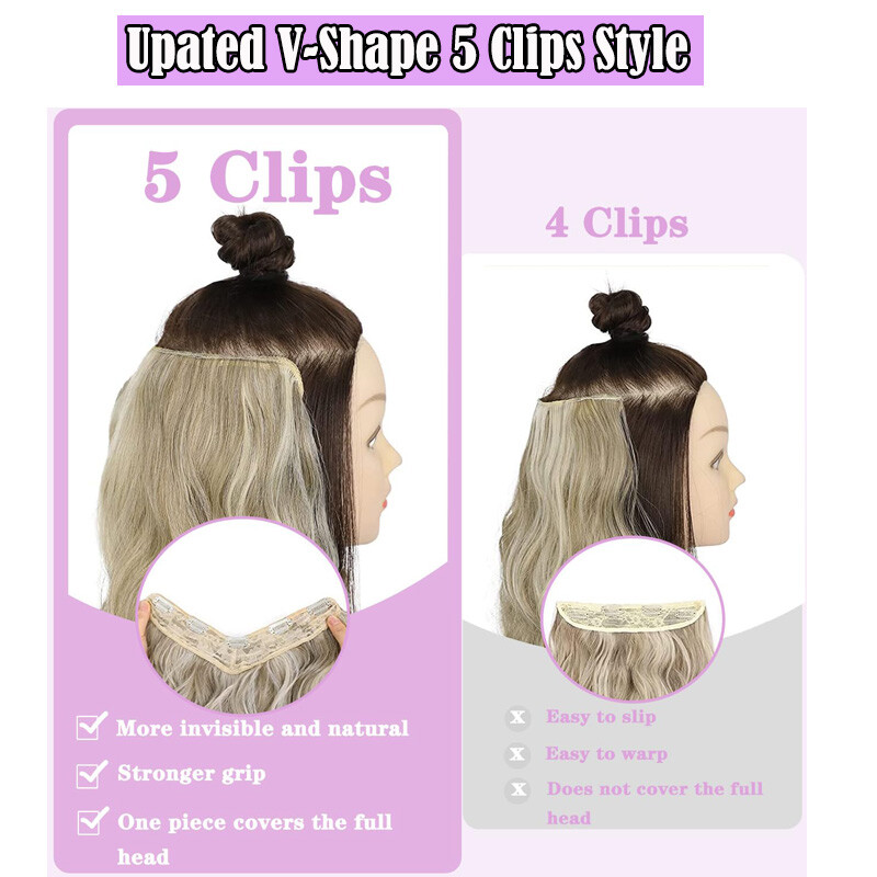 NEW V-Shaped Clip in Human Hair Extensions One Piece Thick  display picture 1
