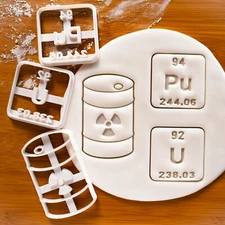 3 Radioactive Science Cookie Cutters - Nuclear Waste, Plutonium, Uranium Element