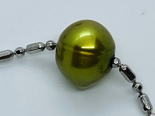 Vintage Mid Century Modern Exotic Green Cerclée Baroque Pearl Chain Bracelet - Picture 4 of 5