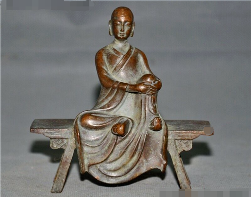 4,8" Tibetischer Buddhismus Bronze Bank Bodhidharma Bodhisattva Buddha Statue Sammeln - Bild 4 von 6