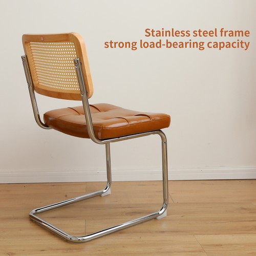 Set of 2 Faux Leather Dining Chairs Upholstered Rattan Back Accent Chairs Brown - Picture 9 of 19