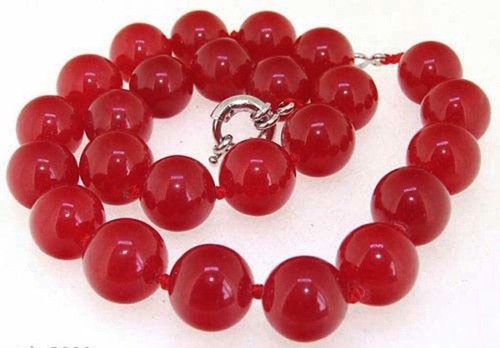 16" 18" 22" 24" Big 12/ 14mm Genuine Red Jade Gemstones Round Beads Necklace AAA - Picture 4 of 6