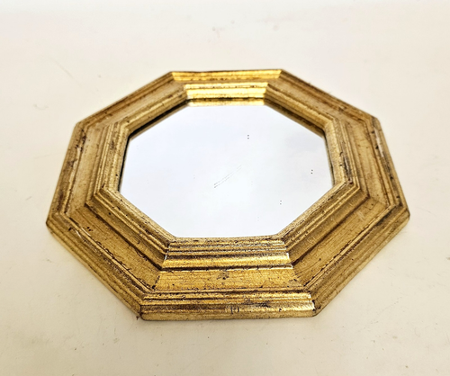 Vintage Gold Gilt Wood Octagon Mirror Distressed Wall Decor made Italy small 7" - Picture 4 of 6