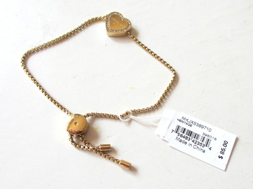 MICHAEL KORS Heritage Pave Heart Logo Gold Tone Slider Bracelet MKJ5389710 NIB - Picture 9 of 10
