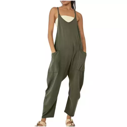 Womens Jumpsuits Loose Casual Rompers Sleeveless Spaghetti Strap Baggy Pockets - Picture 35 of 40