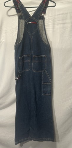 Vintage 90s Y2K Tommy Hilfiger Flag Bib Blue Jean Overalls Youth Large - Picture 12 of 24