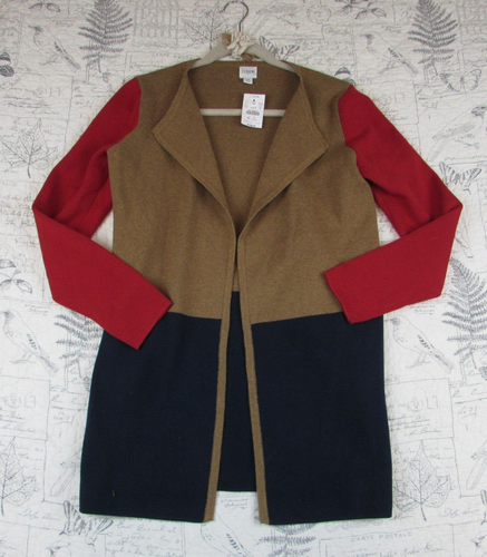 NEW $128 Crew Vanessa Collarless Sweater-blazer Cardigan Open Color block sz XS - Picture 2 of 7