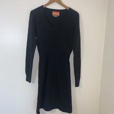 Merrell Womens Sweater Dress Medium Black Wool Blend Scoop Neck Ribbed Waist