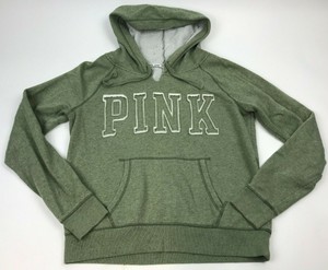 PINK-Victoria-039-s-Secret-SAGE-Green-WOMEN-039-S-Sweatshirt-PULLOVER-Hoodie-Spellout-L