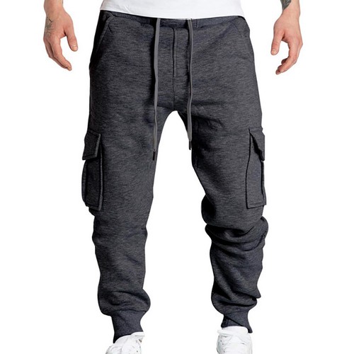 Men's Multi Pocket Solid Color Cargo Pants Sweatpants Drawstring Sports Trousers - Bild 5 von 19