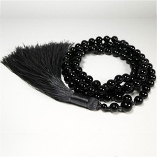 8mm Natural Black Agate Gemstone Tassel Necklace 108 Beads Beads Spiritual