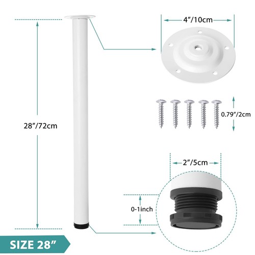 28 Inch Tall Height Adjustable Metal Office Table Legs, 50mm Diameter, Set of 4 - Picture 20 of 22