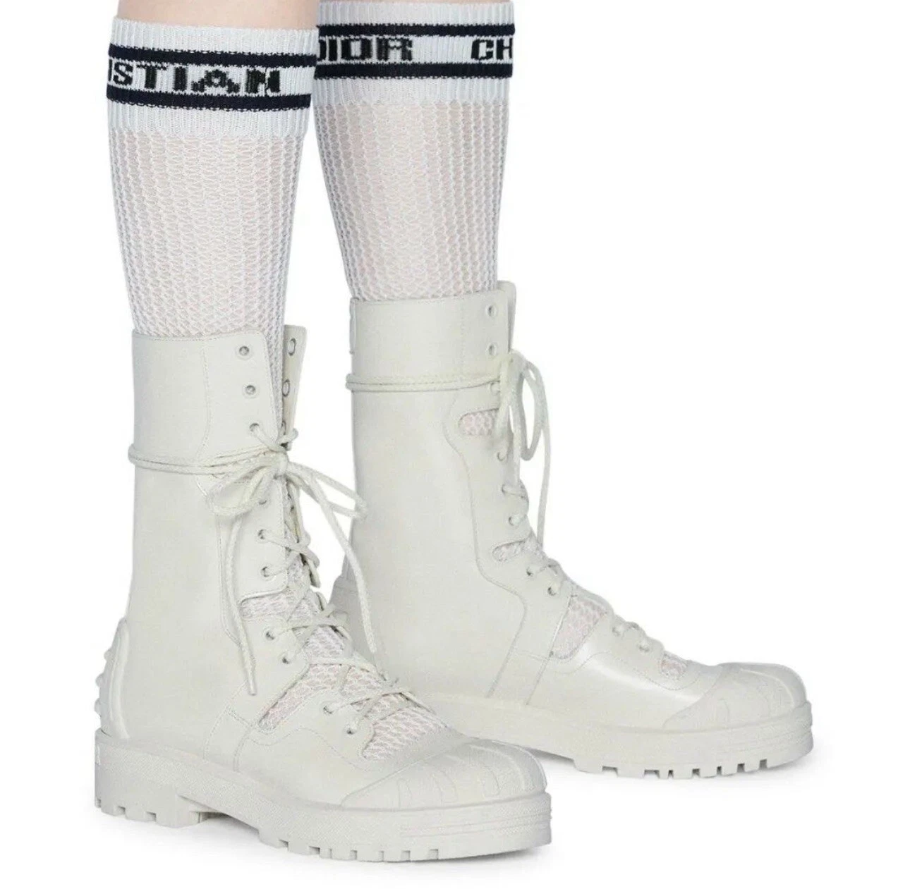 Bottes hautes en cuir fer blanc Dior taille 38