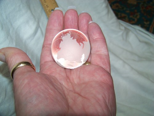 Glass Etched Frosted Earth World Globe Paperweight W/ Stand - Picture 3 of 13