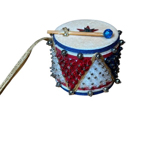 Adorno de Navidad vintage con lentejuelas de tambor patriótico con cuentas - Imagen 1 de 4