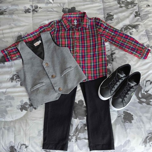 Wonder Nation Boy Toddler Button-Up Shirt Vest and Pants Dressy Outfit 3 Pcs Set - Picture 1 of 4