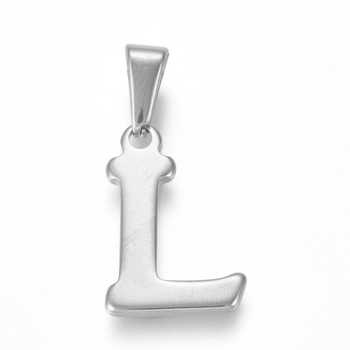 1pz ciondolo lettera alfabeto in acciaio inox colore argento scuro 20mm x1,8mm - Foto 13 di 24