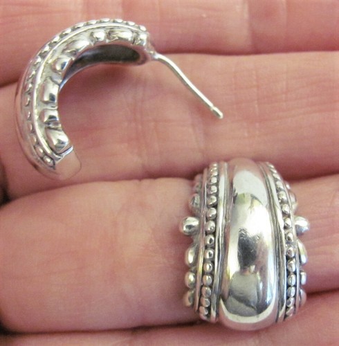 VTG Sterling 925 Half Hoop Post Earrings 3/4" long Pebble Ball Edge 8.84 grams - Picture 2 of 5
