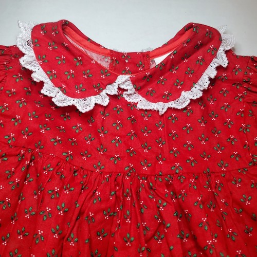 Vtg Bryan Baby Girl Holiday Christmas Tiny Floral Red White Lace 4T Dress - Picture 2 of 7