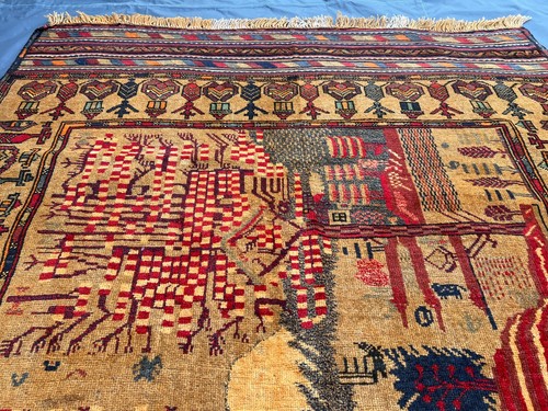 Antique Afghan War Rug 4'3 x 5'9 ft – Hand Knotted Tribal Wool Pictorial Carpet - Picture 4 of 10