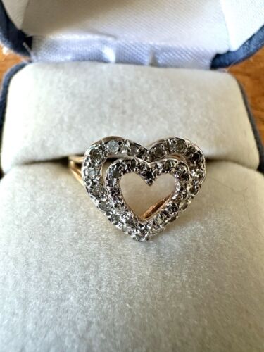 14k Gold Cut Diamond Heart Shaped Ring Wedding Band Yellow Gold Size 7 - Picture 4 of 5