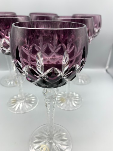 AJKA Cut to Clear Crystal Wine Glasses Arabella Pattern set of 6 Made in Hungary - Picture 4 of 14