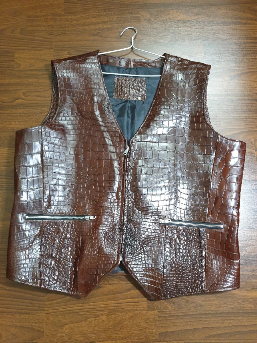 Brown Real Hornback Crocodile Alligator Leather Skin Jacket