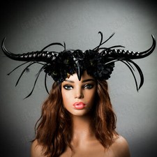 Women Fairy Mythical Maleficent Long Horns Headband Hallowen Fantasy Costume