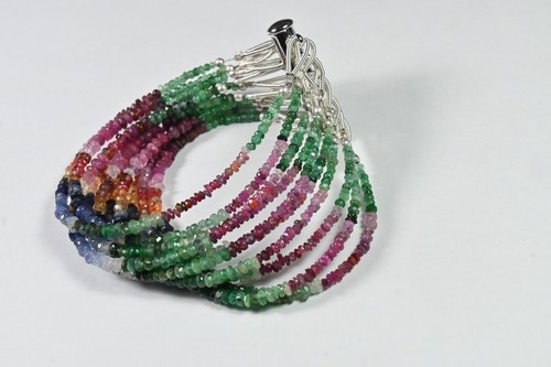 10 Layer Genuine Multi Sapphire Faceted Rondelle Gemstone Beaded Bracelets 6'' - Picture 12 of 16