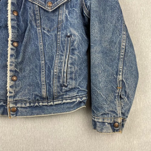 VTG 80s LEVIS Denim Trucker Jacket 42R Sherpa Lined USA 71608-0216 Distressed - Picture 5 of 17