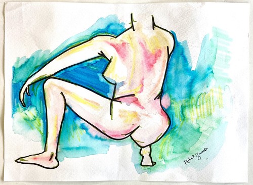 Rachel Znerold Watercolor Painting 15" 80s Expressive Female Feminist Art, Squat