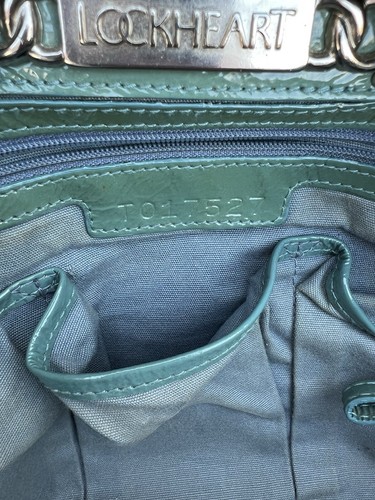 RARE VTG Y2K Lockheart shoulder teal blue patent leather bag large with dustbag - Picture 12 of 19