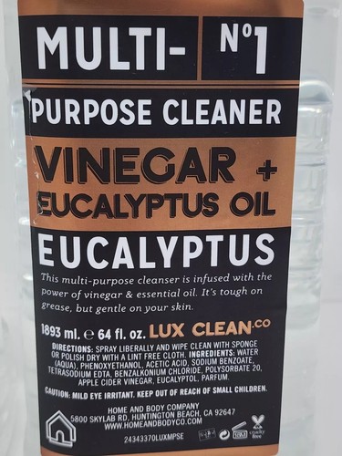 Lux Clean Co No 1 Vinegar & Eucalyptus Oil Multi Purpose Cleaner REFILL 64 oz - Picture 2 of 2