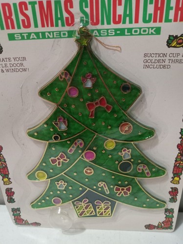 Vintage Window Christmas Tree Ornaments Floralier Faux Stained Glass Suncatcher - Picture 2 of 3