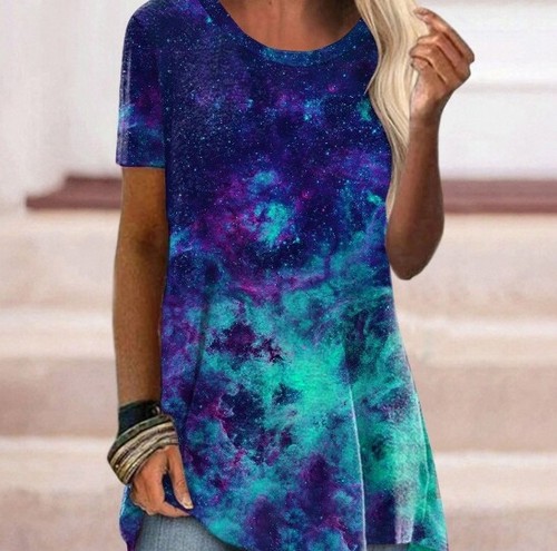 Long Tops Shirts Tunic Plus Size T-shirt Pullover Print Tee Ladies Blouse Summer - Picture 16 of 22