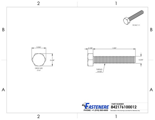 1/4-20 x 1-1/2" Hex Head Bolts Stainless Steel Fully Threaded Qty 50 - Picture 2 of 7