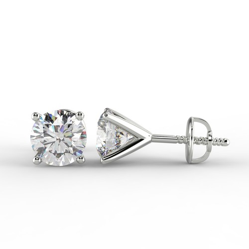 1.03 Ct Round Cut VVS2/E Diamond Stud Earrings 14K White Gold - Picture 4 of 6