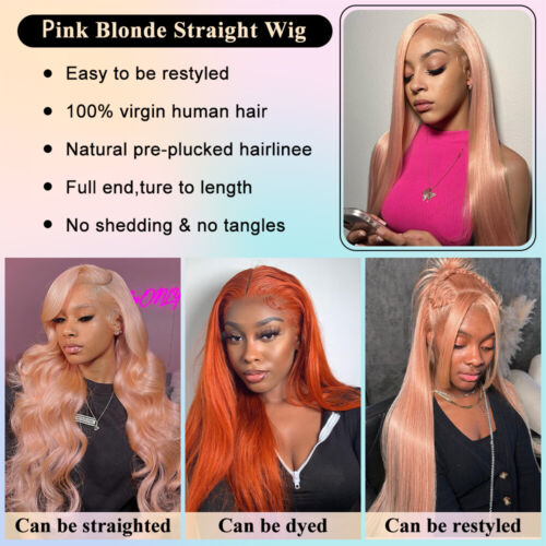 Parrucca rosa bionda 13x4 pizzo frontale capelli umani oro rosa parrucche capelli umani pre pizzicata - Foto 5 di 7
