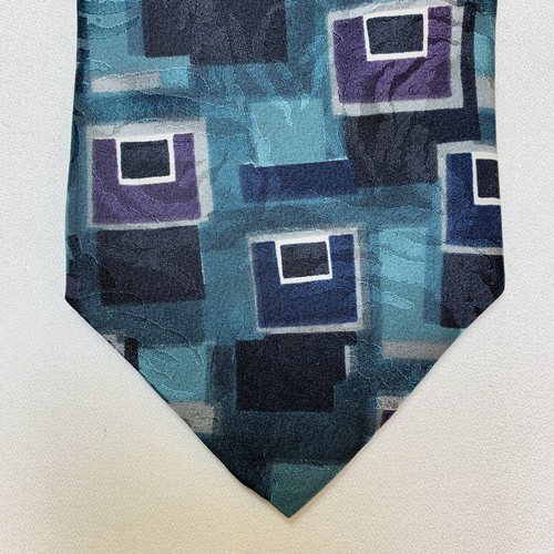 Mario Valentino Tie Italian Silk Abstract Blue Purple Office Business Necktie - Picture 2 of 6
