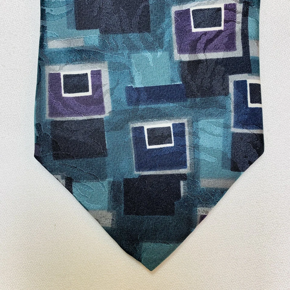 Corbata Mario Valentino Italiana Seda Abstracta Azul Púrpura Oficina Negocios Corbata Foto 2 de 4