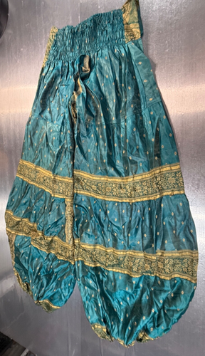 Blue Green Gold Indian Pants Women Vintage Trousers Pakistani Boho Hippie - Picture 1 of 20