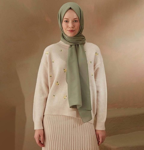 Massive Baumwolle Viskose Kopfbezug Hijab Schal Schal - Salbeigrün - Bild 3 von 4