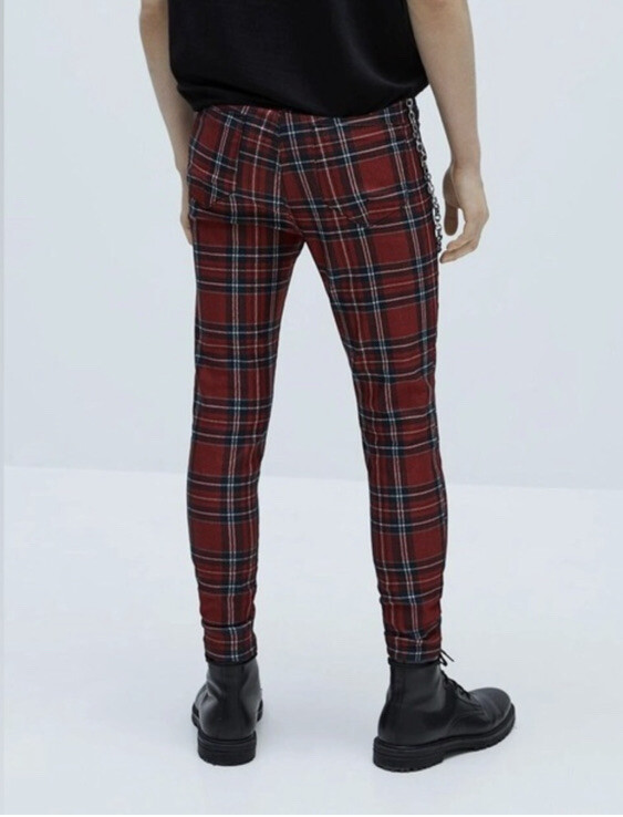 Zara Red Plaid Pants Skinny Fit Tartan Men s Size 30