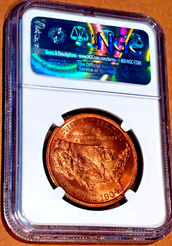 1904 HK-301 SO-CALLED DOLLAR LOUISIANA PURCHASE EXPO OFFICIAL MEDAL NGC MS 64 RB - Picture 2 of 4