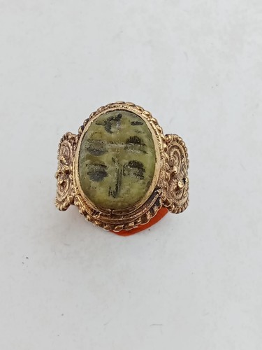 ANTIGUO ANILLO ROMANO GRABADO CABALLO EGIPCIO SELLO PLATEADO VERDE TALLADO - Imagen 5 de 5
