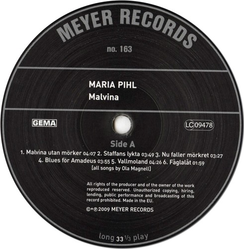 MARIA PIHL Malvina (Sings Ola Magnell) MEYER RECORDS NO.163 Gatefold Audiophile - Picture 3 of 3