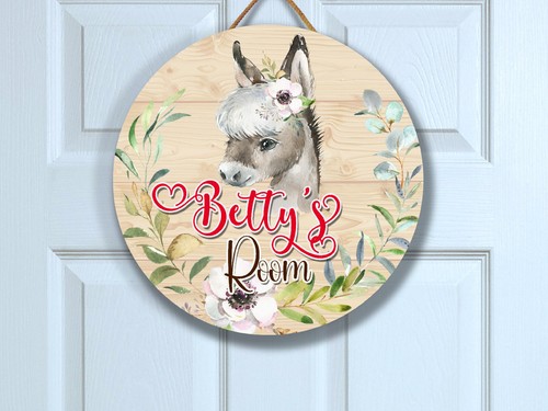 Girls Room Decor Nursery Personalized Name Door Sign Cute Animal Donkey ANM014 - Picture 12 of 12