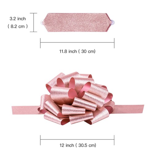 12" Pink Gift Bow - Giant Glitter Pull Bow Car Bow Giant Big Pull Bow for Lar... - Picture 2 of 8